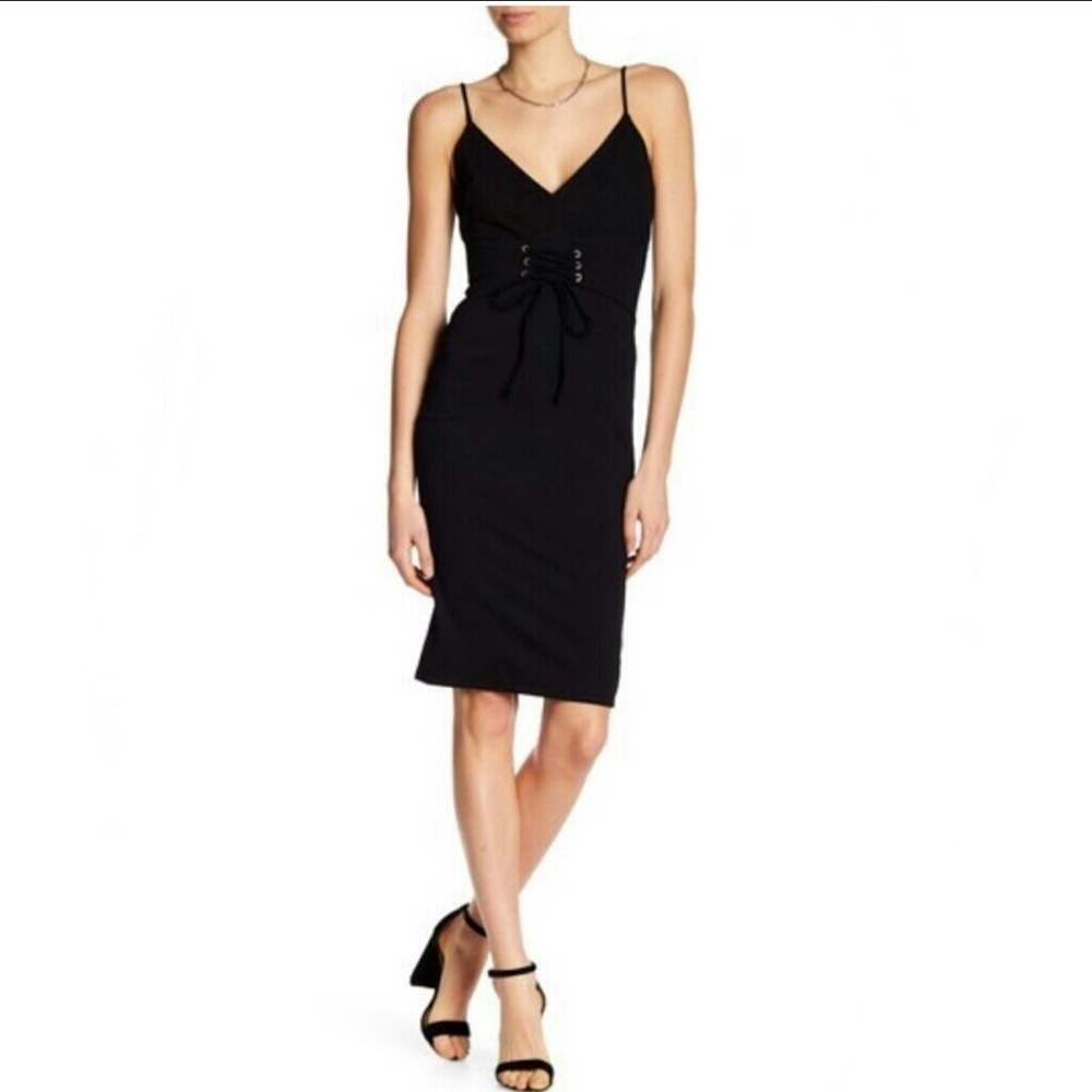 Dee Elly | Waist Lace- up Midi Bodycon Dress